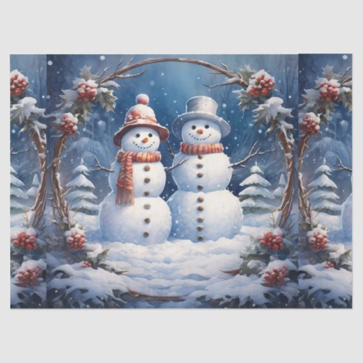 Papier Mousseline Noël Snowman Couple Decoupage (Recto)