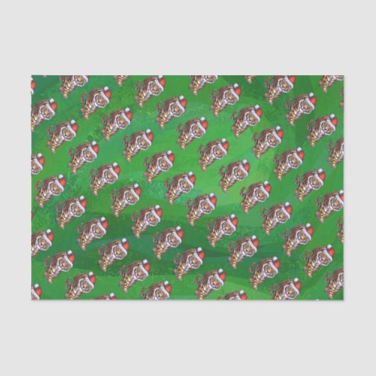 Papier Mousseline Noël Tigre Sur Vert (Recto)