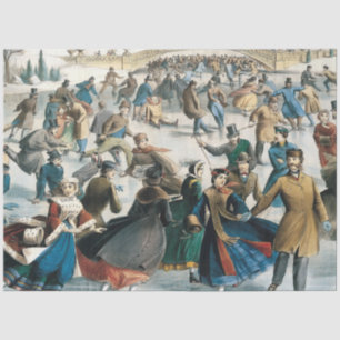 Papier Mousseline Noël victorien Central Park Currier & Ives