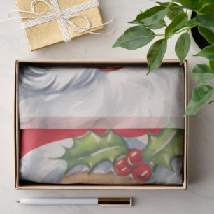 Papier Mousseline Noël Vintage, Jolly Père Noël avec son Casquette