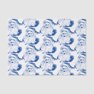 Papier Mousseline Noël Vintage, Jolly Santa Claus en Bleu