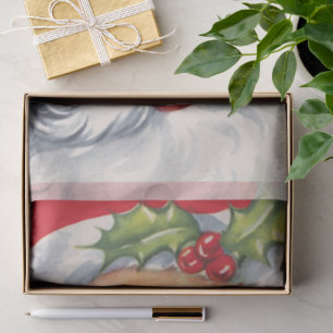 Papier Mousseline Noël vintage, joyeux Père Noël avec son chapeau