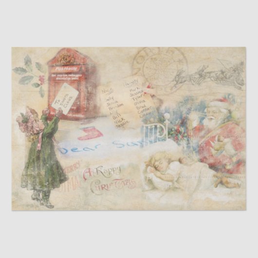 Papier Mousseline Noël Vintage "Lettre à Père Noël" (Recto)