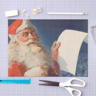 Papier Mousseline Noël vintage, Père Noël Liste des gentils et des m