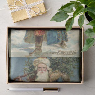 Papier Mousseline Noël vintage, Père Noël victorien avec arbre