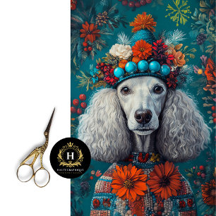 Papier Mousseline Noël Vintage Portrait de Poodle Gris Découpage