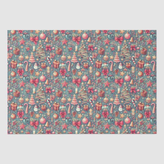 Papier Mousseline Noël vintage rose (Recto)
