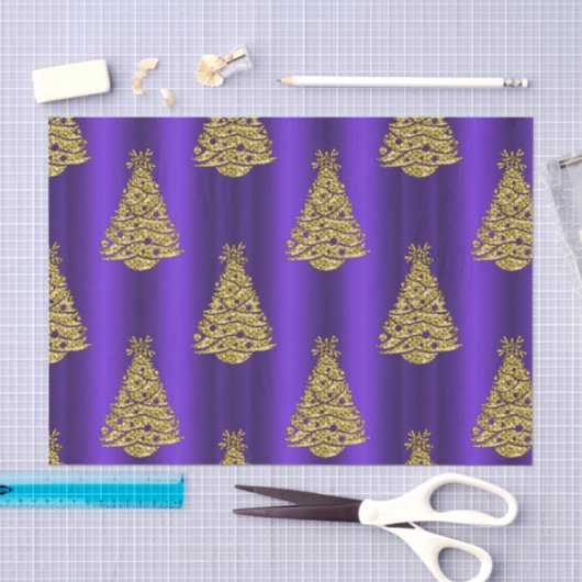 Papier Mousseline Noël Violet et Or (Artisanat)