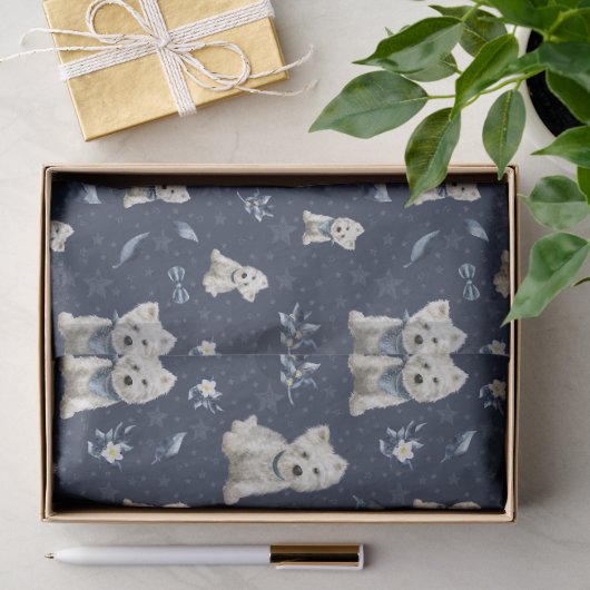 Papier Mousseline Noël Westie blanc (Cadeau)