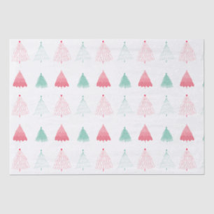 Papier Mousseline Noël Whimsical vert et rose Arbres
