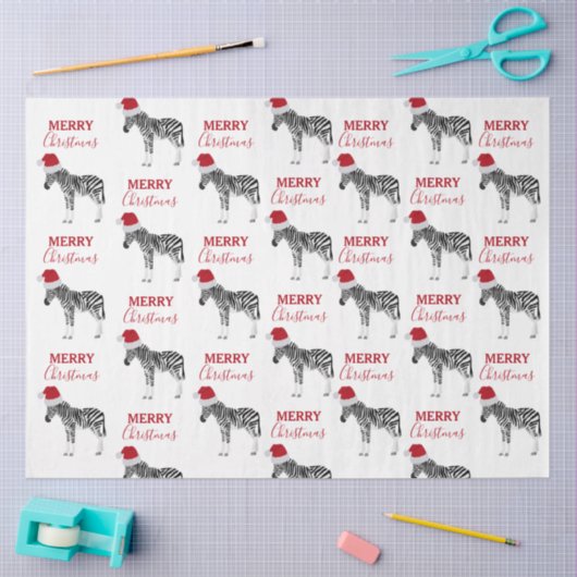 Papier Mousseline Noël Zebra Funny Animal avec Santa Hat (Artisanat)