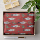 Papier Mousseline Noëls bleus de Noël sur rouge (Cadeau)