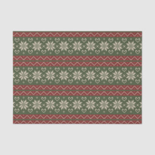 Papier Mousseline Noëls scandinaves Knit Red Green Hearts