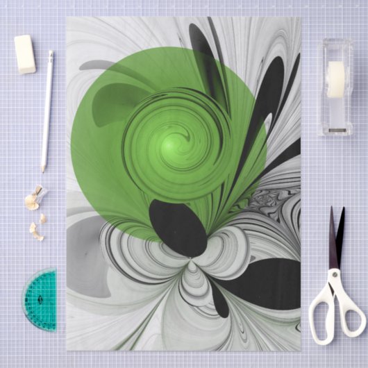 Papier Mousseline Noir Abstrait et blanc avec art fractal vert (Artisanat)