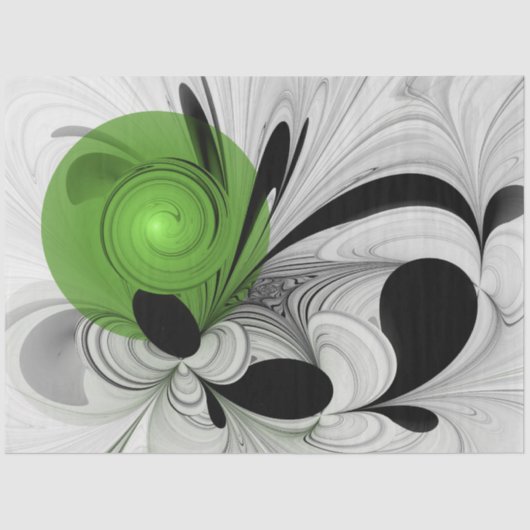Papier Mousseline Noir Abstrait et blanc avec art fractal vert (Recto)