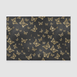 PAPIER MOUSSELINE NOIR AVEC DES PAPILLONS D'OR