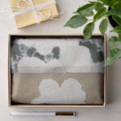 Papier Mousseline Noir avec Fleurs Dahlia Blanches sur lin Khaki (Cadeau)