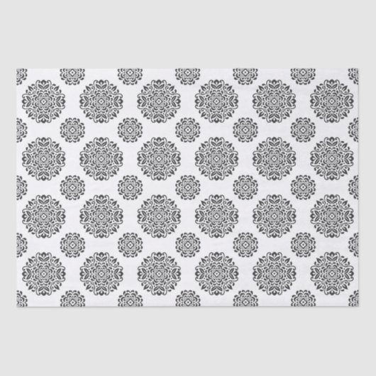 Papier Mousseline Noir Blanc Damask Scroll Emballage pour petites en (Recto)