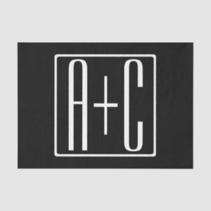 Papier Mousseline Noir & Blanc Initiales de couple
