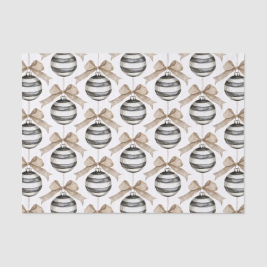 Papier Mousseline Noir blanc rayures ornement Bow Noël (Recto)