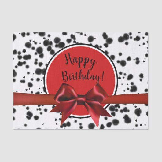 Papier Mousseline Noir Blanc Rouge Bow Dalmatie Spots Anniversaire (Recto)