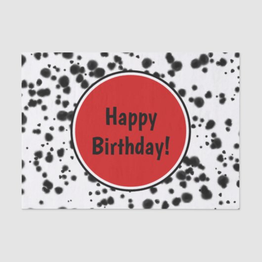 Papier Mousseline Noir Blanc Rouge Dalmatien Spots Anniversaire (Recto)