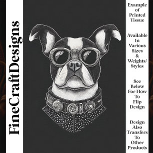 Papier Mousseline Noir Blanc Steampunk Boston Terrier T8 Découpage