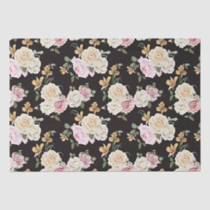 Papier Mousseline Noir chic avec bouquets floraux