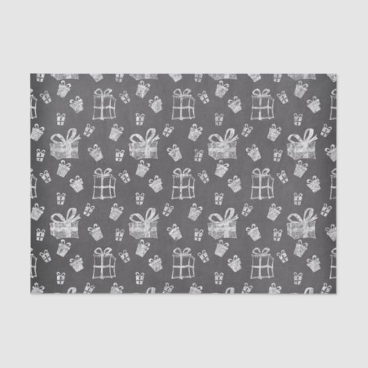 Papier Mousseline Noir et blanc Noël Présente Chalkboard Look (Recto)