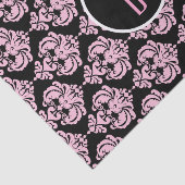 Papier Mousseline Noir et rose glam damas monogramme lettre initiale (Détail)
