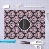 Papier Mousseline Noir et rose glam damas monogramme lettre initiale (Artisanat)