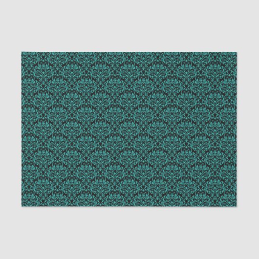 Papier Mousseline Noir et Turquoise Rose Floral Damask (Recto)