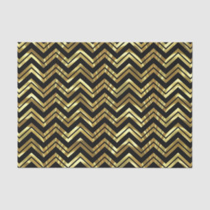 Papier Mousseline Noir & Faux Or Zigzag Chevron Motif géométrique