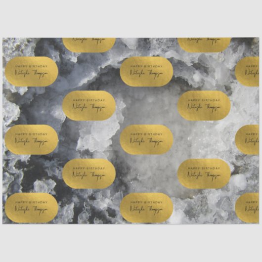 Papier Mousseline Noir Gold Foil Crystals de mer Signature Script (Recto)