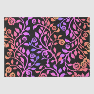 Papier Mousseline Noir rose violet Tourbillonnant motif floral Class