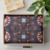 Papier Mousseline Noir Rouge Blanc Bleu Ethnic Boho Mosaic Motif (Cadeau)