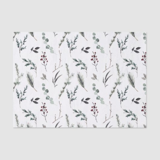 Papier Mousseline Noir simple hiver Botanique Aquarelle Noël (Recto)