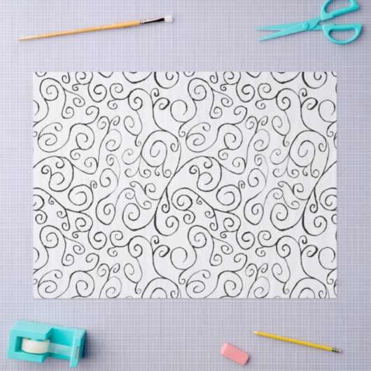 Papier Mousseline Noir sur blanc peint à la main Motif (Artisanat)