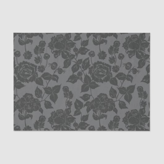 Papier Mousseline Noir sur noir Rose Damask motif floral (Recto)
