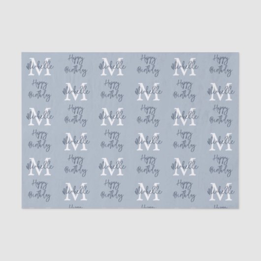 Papier Mousseline Nom du monogramme Motif initial Joyeux anniversair (Recto)