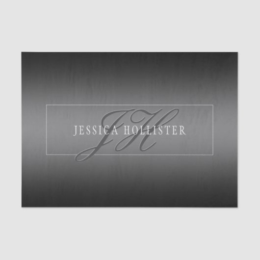 Papier Mousseline Nom élégant et Initiales monogrammes | Noir et gri (Recto)