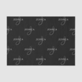 Papier Mousseline Nom élégant et monogramme | Noir, blanc et gris (Recto)
