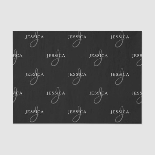 Papier Mousseline Nom élégant et monogramme | Noir, blanc et gris (Recto)