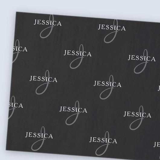Papier Mousseline Nom élégant et monogramme | Noir, blanc et gris