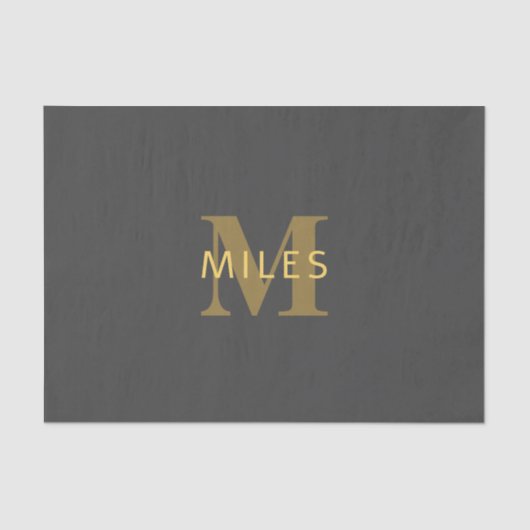 Papier Mousseline Nom et monogramme élégant | Or et gris foncé (Recto)