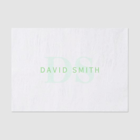Papier Mousseline Nom et monogramme modernes | Vert et blanc (Recto)