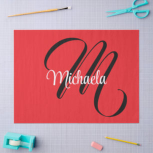 Papier Mousseline Nom initial minimaliste moderne monogramme rouge