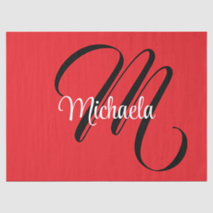 Papier Mousseline Nom initial minimaliste moderne monogramme rouge