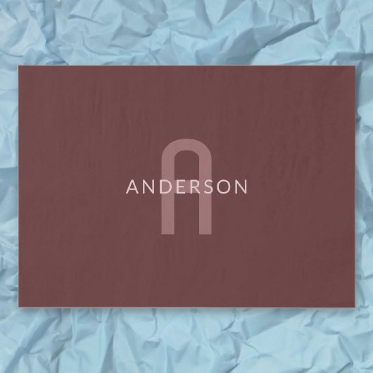 Papier Mousseline Nom Monogrammé Moderne | Rouge Marron
