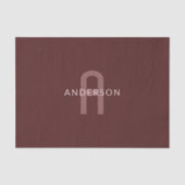 Papier Mousseline Nom Monogrammé Moderne | Rouge Marron (Recto)